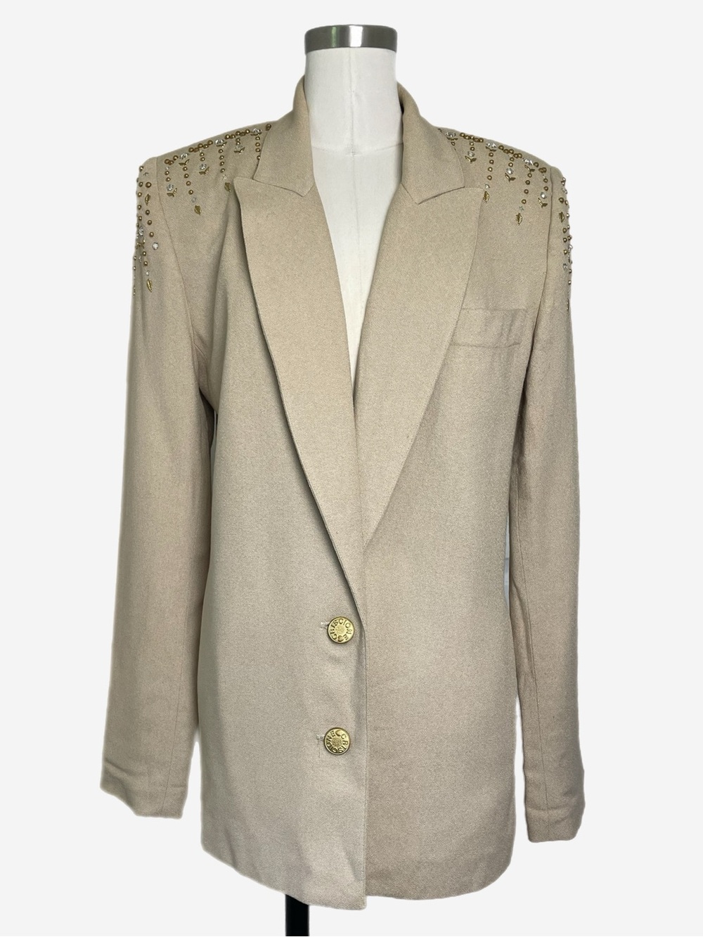 Vintage 90s Criscione x Cache Tan structured oversized jeweled studded blazer XS